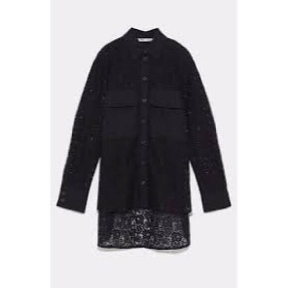 ✨Zara All Over Lace Long Black Sz Small Shirt✨ - Picture 4 of 13